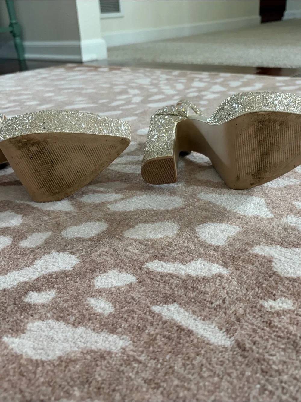 Steve Madden Prompt Gold Crystal Platform Pumps with Ankle Strap